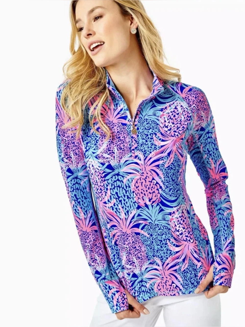 LILLY PULITZER Luxletic Marion Pullover in Borealis Blue Tropic XS - Picture 2 of 10
